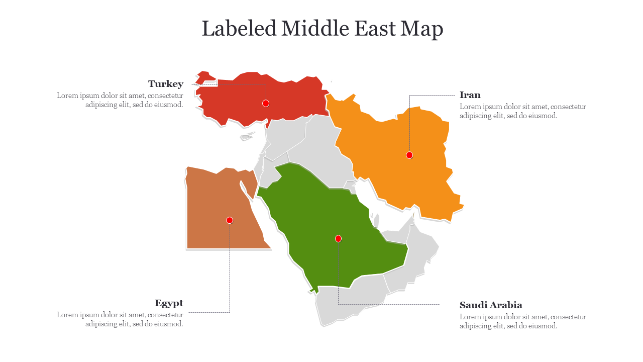Labeled Middle East Map PowerPoint and Google Slides